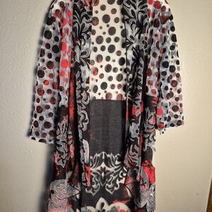 Polka Dot and Floral Patterned Kimono